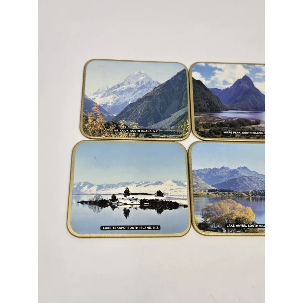 VINTAGE 1980S PHOTOGRAPHIC CORK COASTERS SET OF 6 SOUTH ISLAND NEW ZEALAND JASON